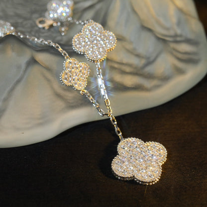 [Love More]CLOVER BRACELET 5 MOTIF SILVER DIAMOND PAVED