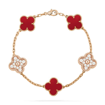 [Love More]CLOVER 5 MOTIFS CARNELIAN DIAMOND BRACELET