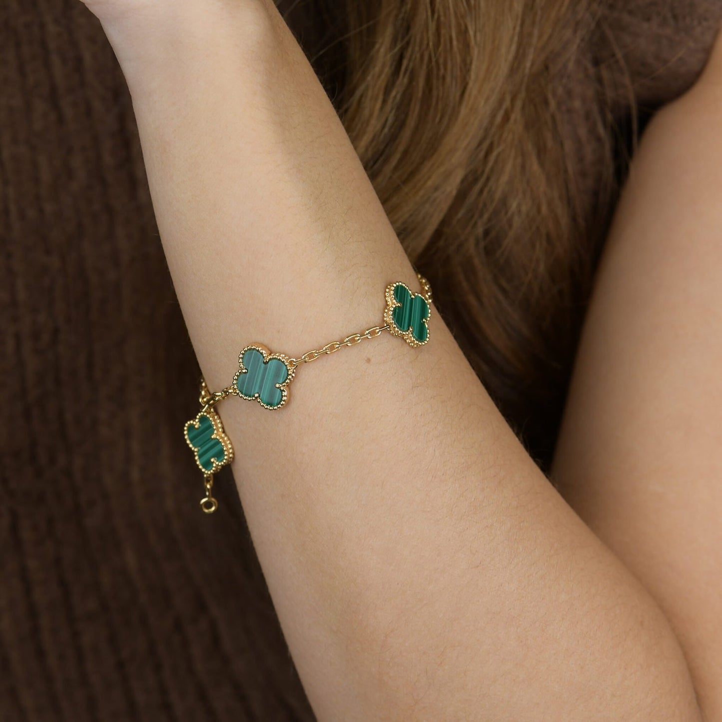 [Love More]CLOVER 5 MOTIFS MALACHITE BRACELET