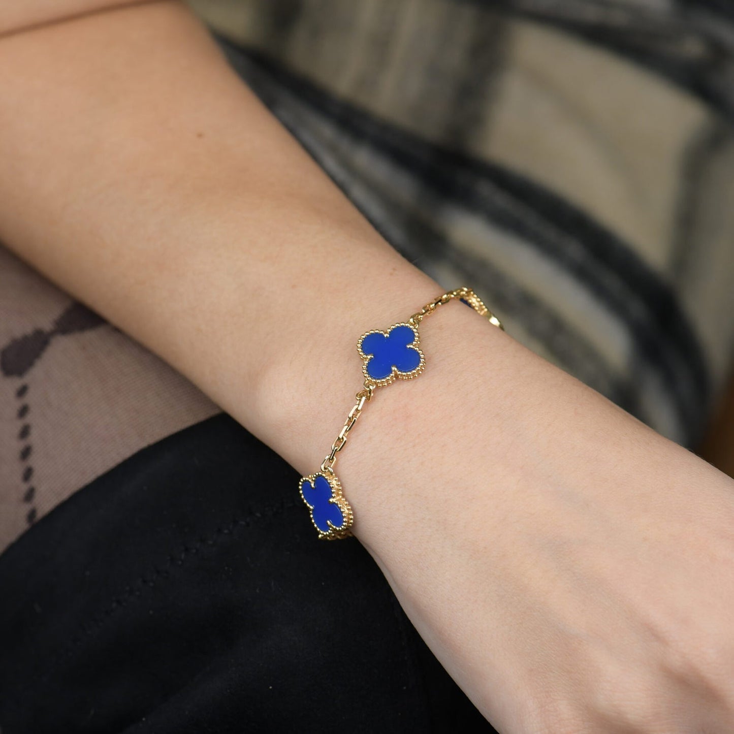 [Love More]CLOVER 5 MOTIFS BLUE AGATE BRACELET