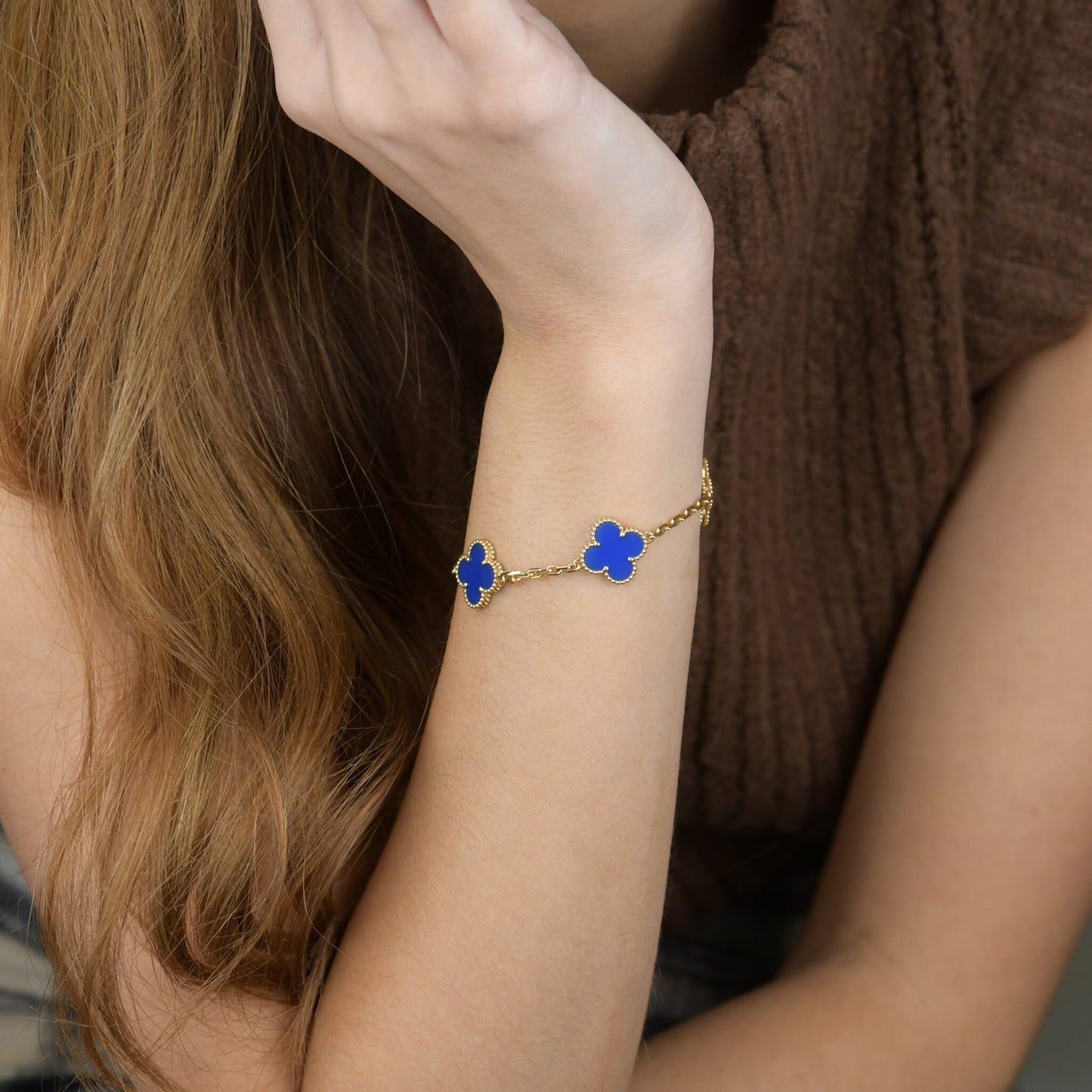 [Love More]CLOVER 5 MOTIFS BLUE AGATE BRACELET