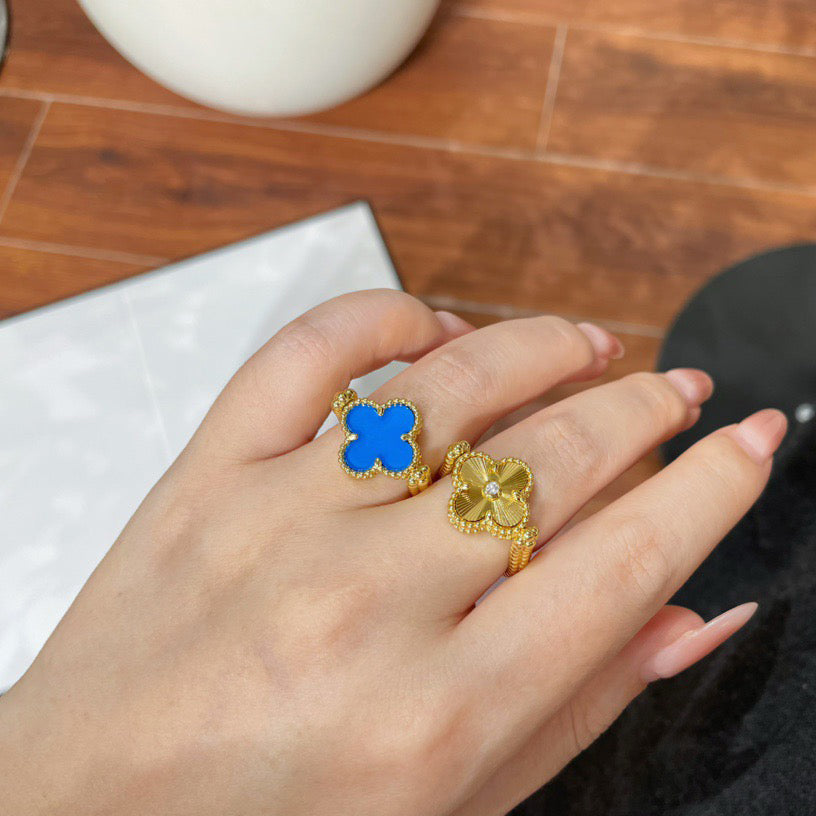 [Love More]CLOVER RIVERSIBLE BLUE AGATE RING