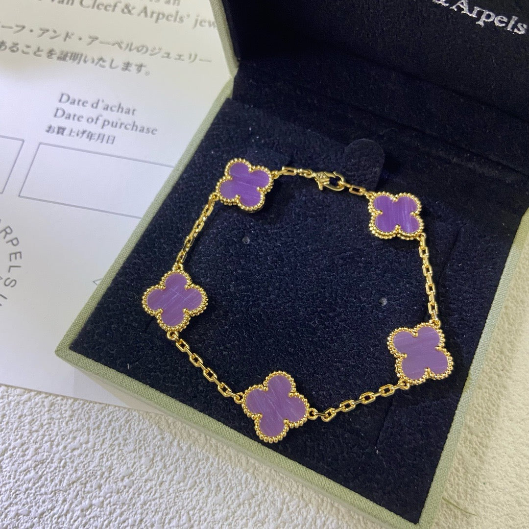 [Love More]CLOVER  5 MOTIFS  PURPLE VIOLET BRACELET