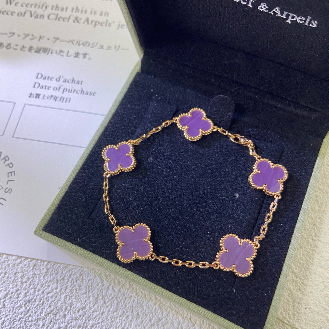 [Love More]CLOVER  5 MOTIFS  PURPLE VIOLET BRACELET