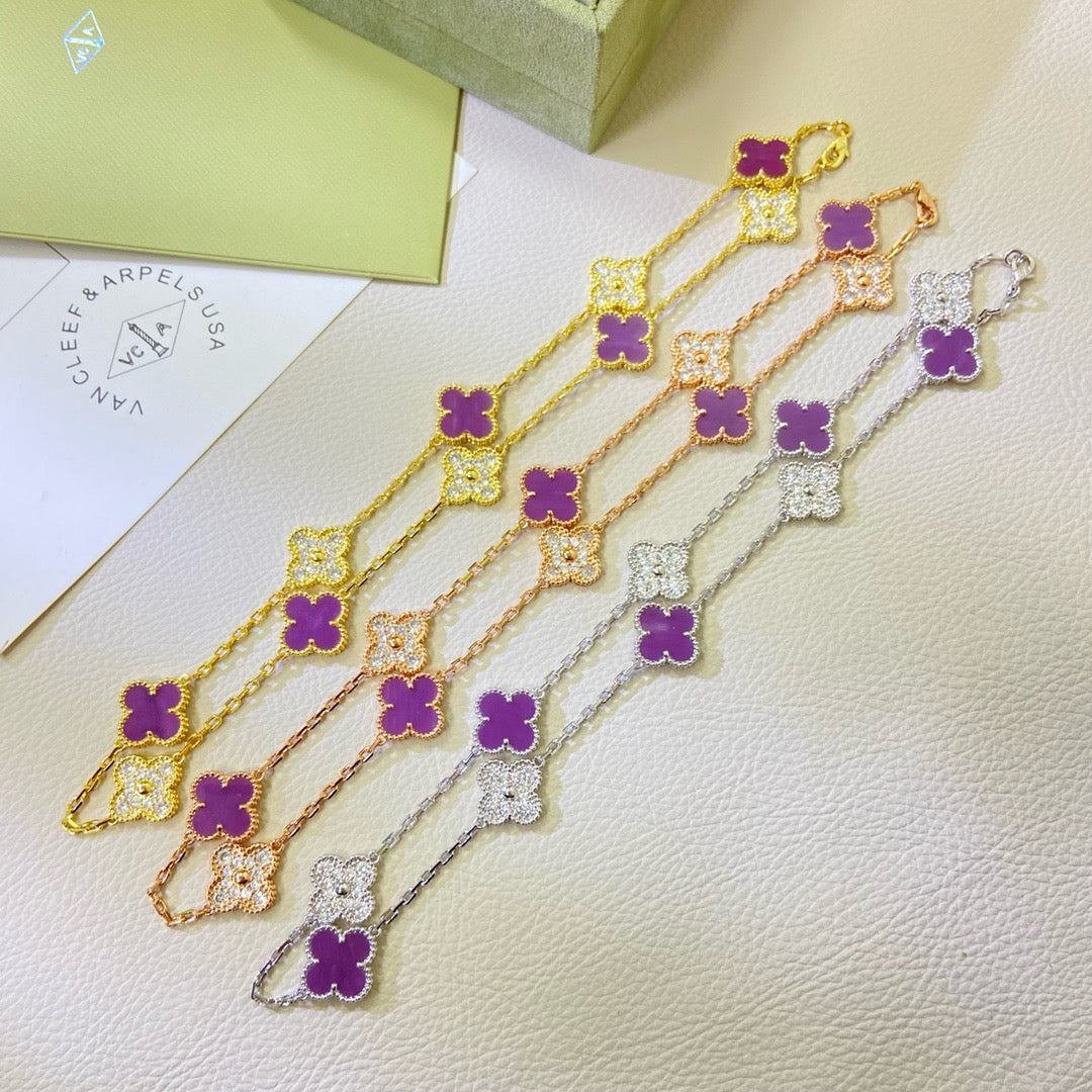 [Love More]CLOVER 10 MOTIFS  PURPLE VIOLET DIAMOND NECKLACE