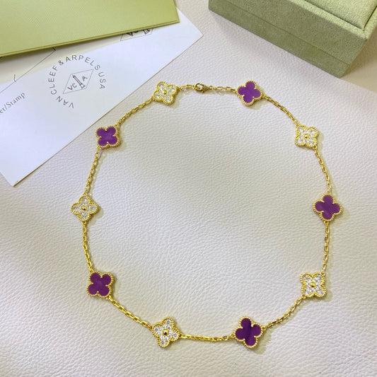 [Love More]CLOVER 10 MOTIFS  PURPLE VIOLET DIAMOND NECKLACE