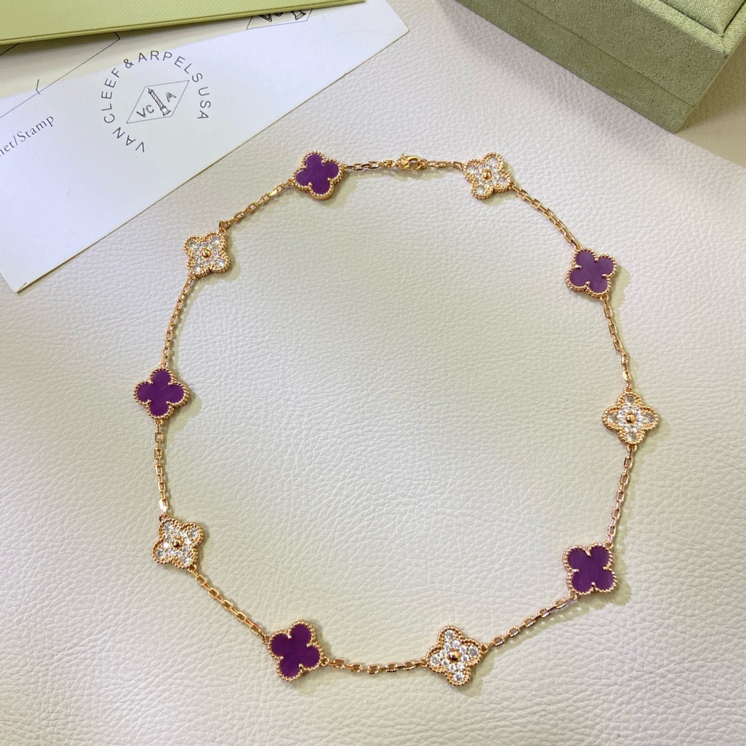[Love More]CLOVER 10 MOTIFS  PURPLE VIOLET DIAMOND NECKLACE
