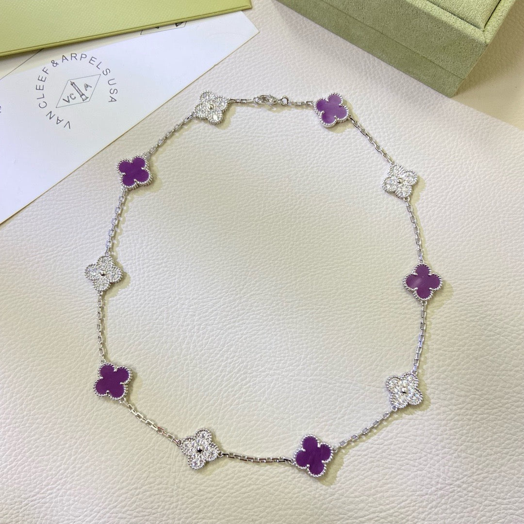 [Love More]CLOVER 10 MOTIFS  PURPLE VIOLET DIAMOND NECKLACE