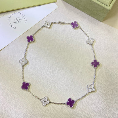 [Love More]CLOVER 10 MOTIFS  PURPLE VIOLET DIAMOND NECKLACE