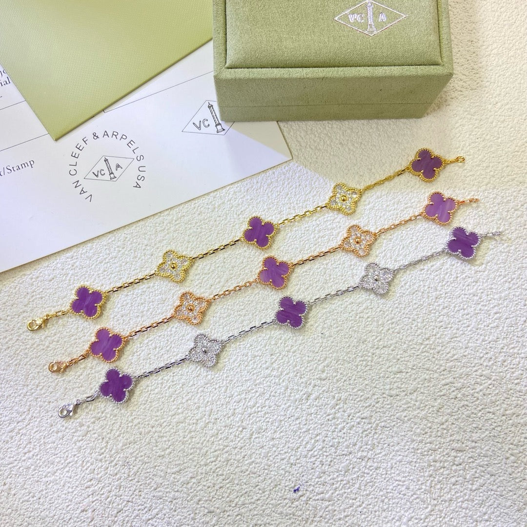 [Love More]CLOVER  5 MOTIFS  PURPLE VIOLET DIAMOND BRACELET