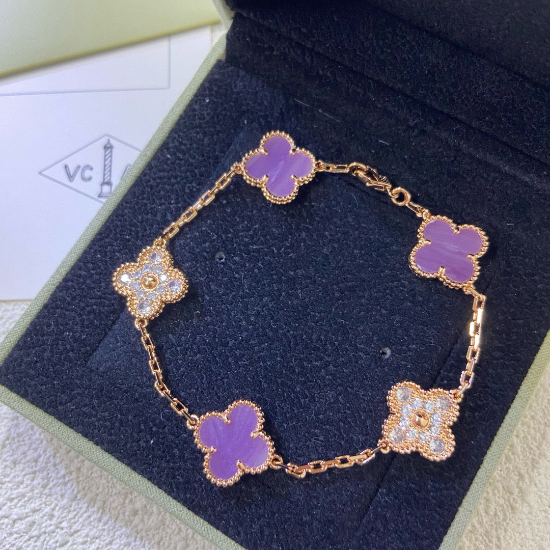 [Love More]CLOVER  5 MOTIFS  PURPLE VIOLET DIAMOND BRACELET