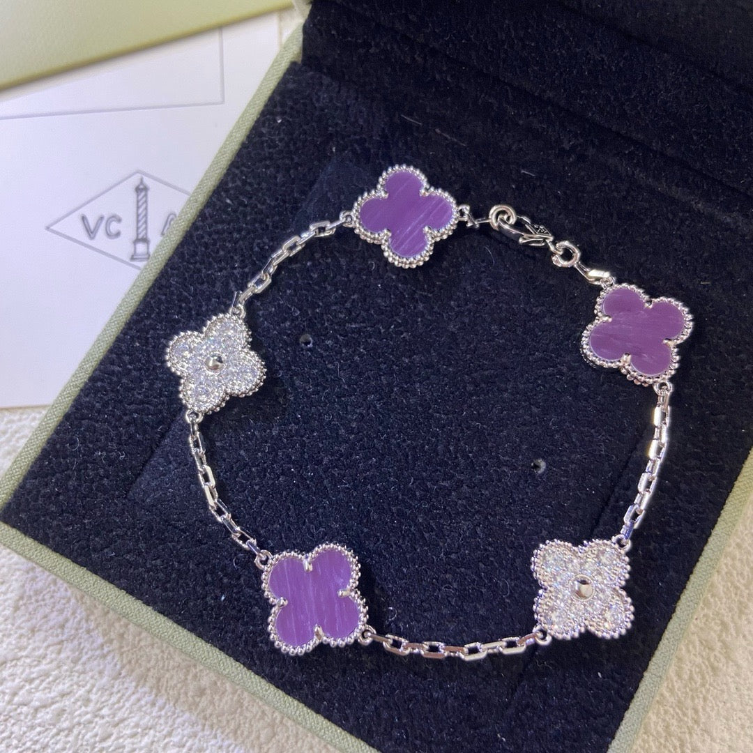 [Love More]CLOVER  5 MOTIFS  PURPLE VIOLET DIAMOND BRACELET