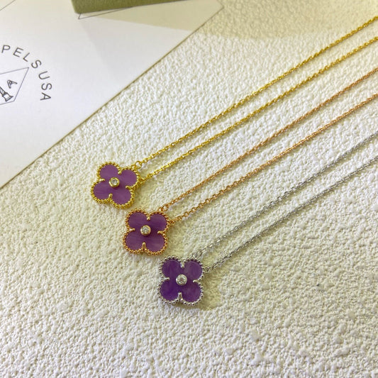 [Love More]CLOVER 15MM DIAMOND  PURPLE VIOLET NECKLACE