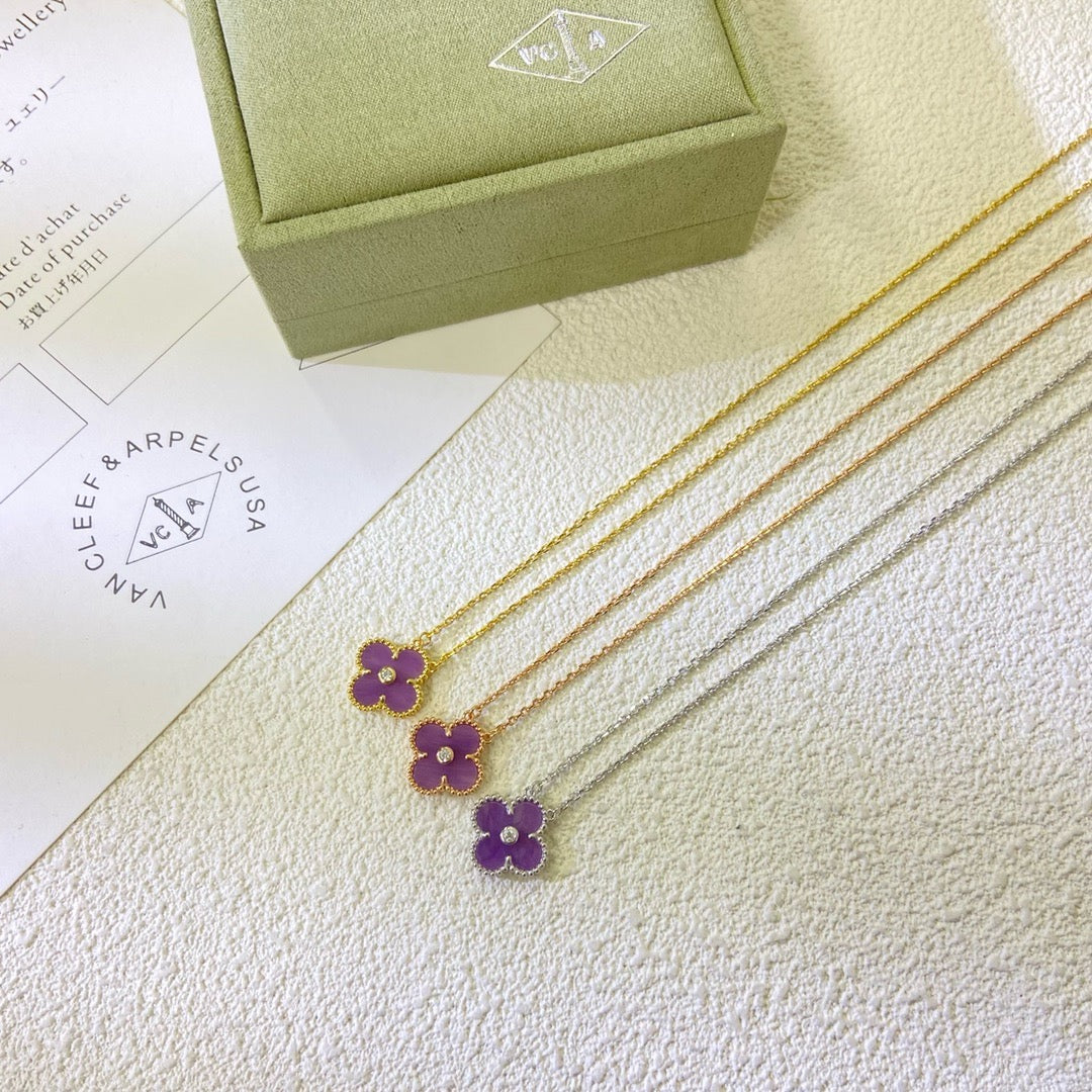 [Love More]CLOVER 15MM DIAMOND  PURPLE VIOLET NECKLACE