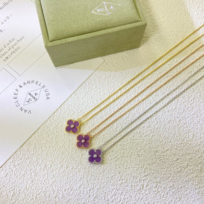 [Love More]CLOVER 15MM DIAMOND  PURPLE VIOLET NECKLACE