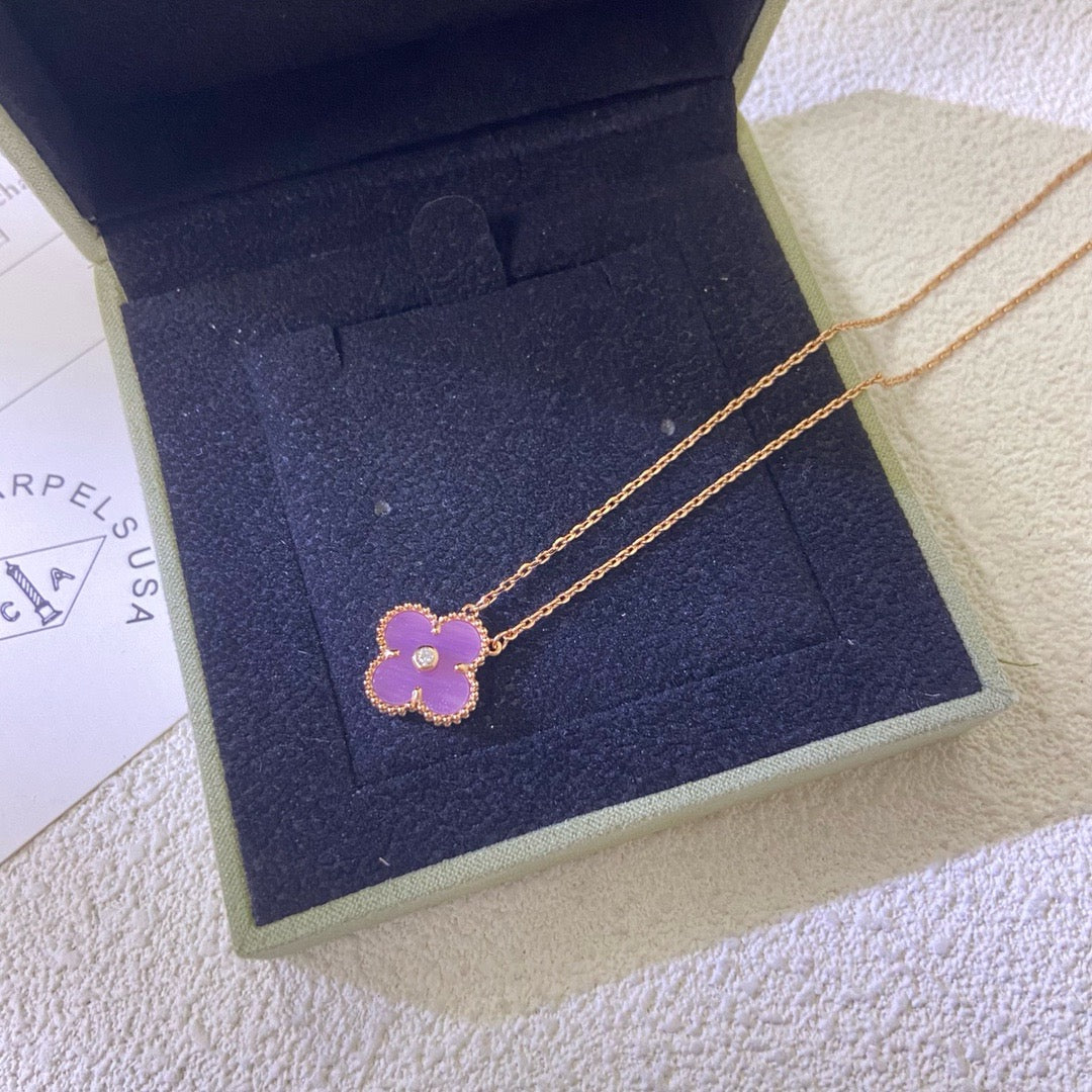 [Love More]CLOVER 15MM DIAMOND  PURPLE VIOLET NECKLACE