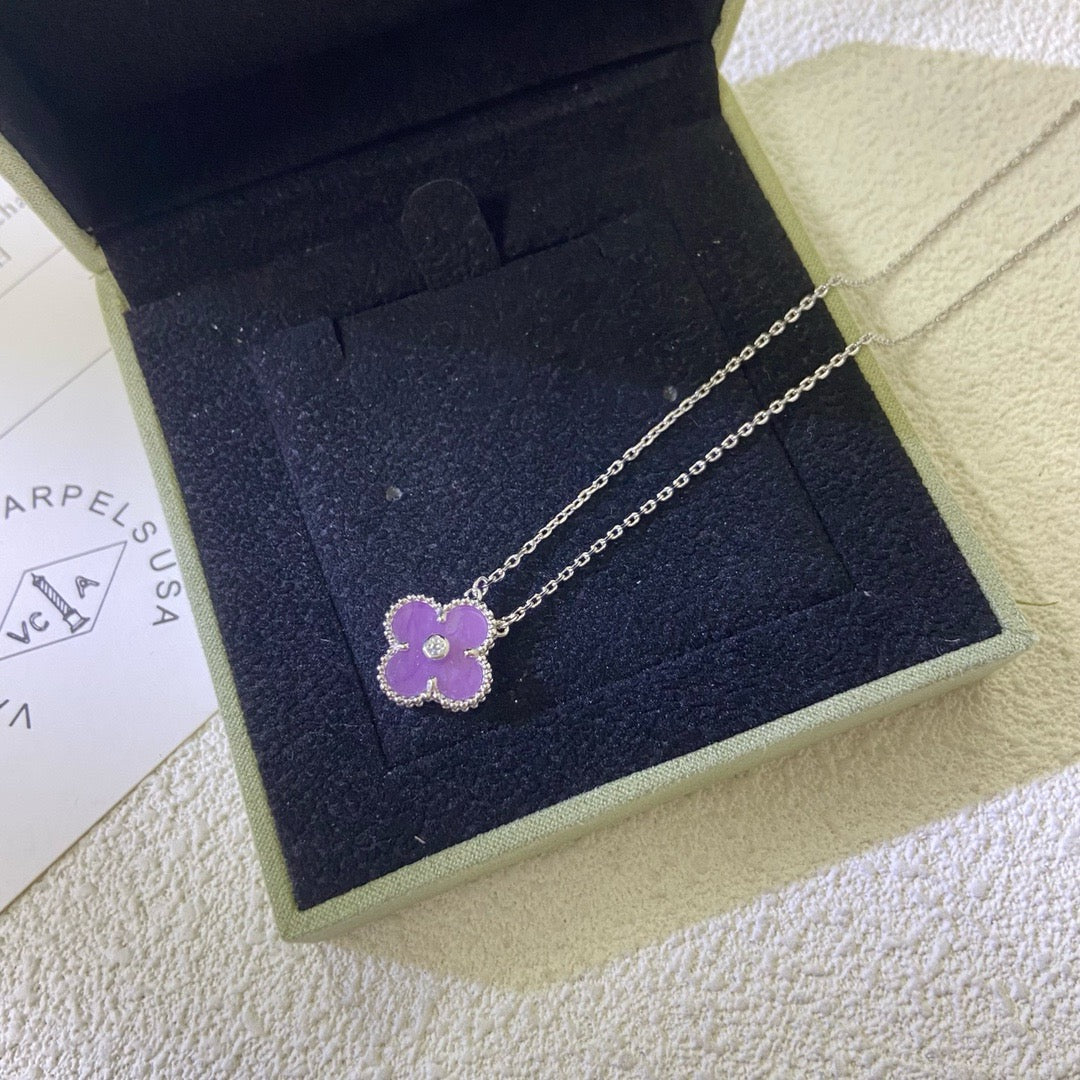 [Love More]CLOVER 15MM DIAMOND  PURPLE VIOLET NECKLACE