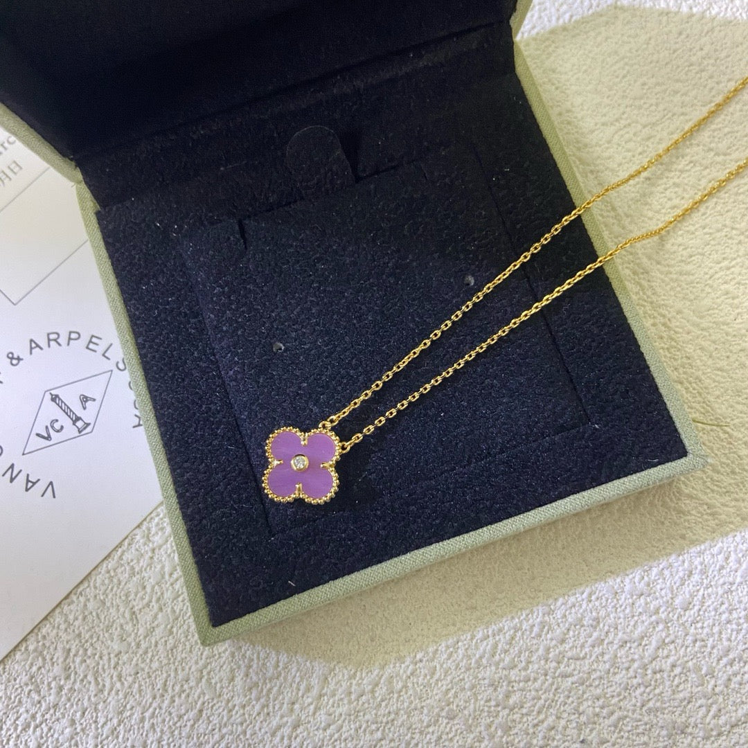 [Love More]CLOVER 15MM DIAMOND  PURPLE VIOLET NECKLACE