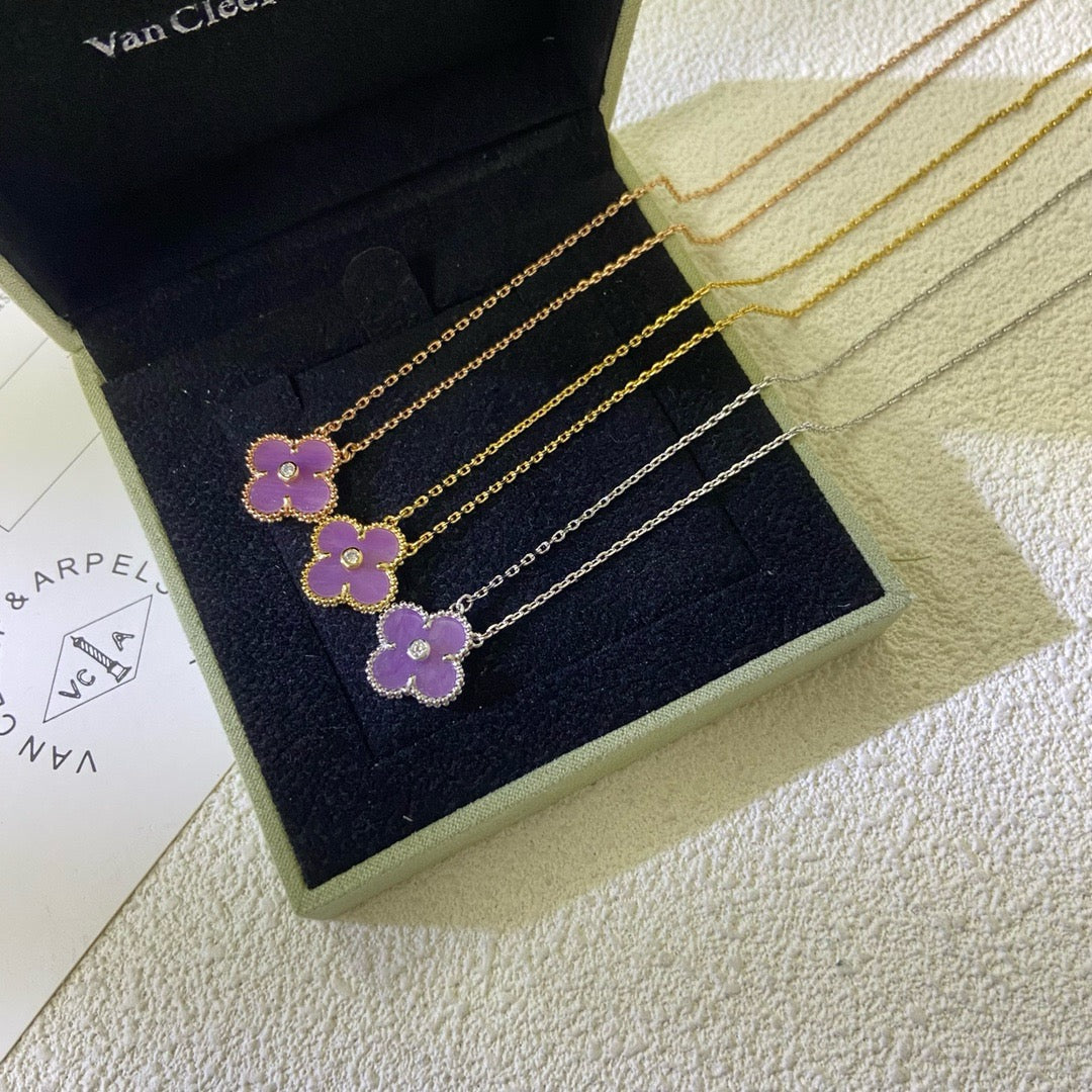 [Love More]CLOVER 15MM DIAMOND  PURPLE VIOLET NECKLACE