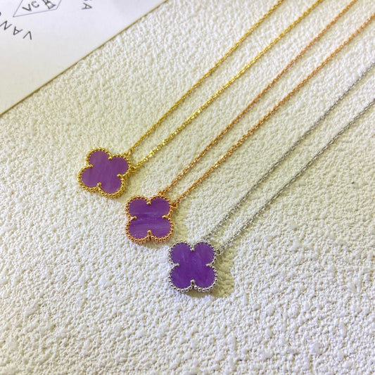 [Love More]CLOVER 15MM  PURPLE VIOLET NECKLACE