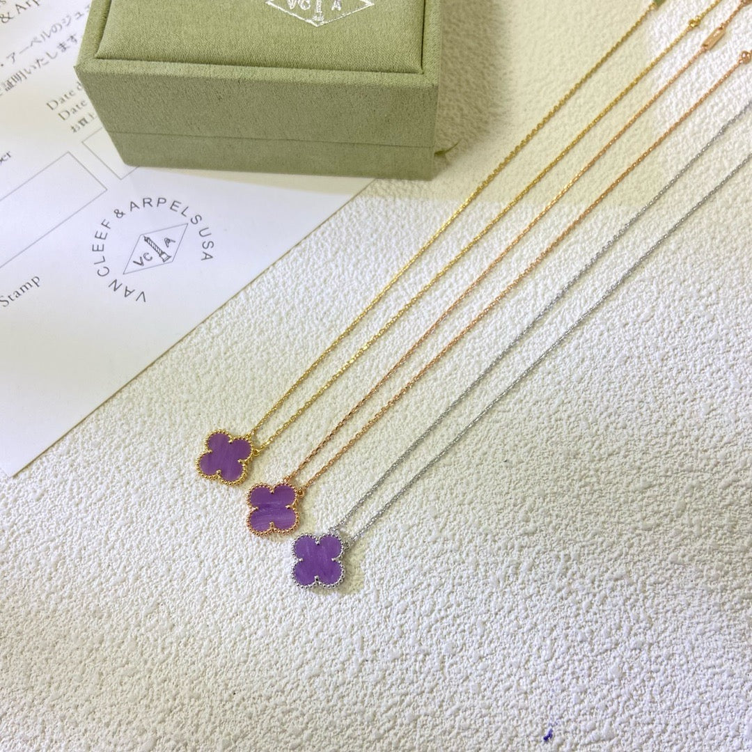 [Love More]CLOVER 15MM  PURPLE VIOLET NECKLACE