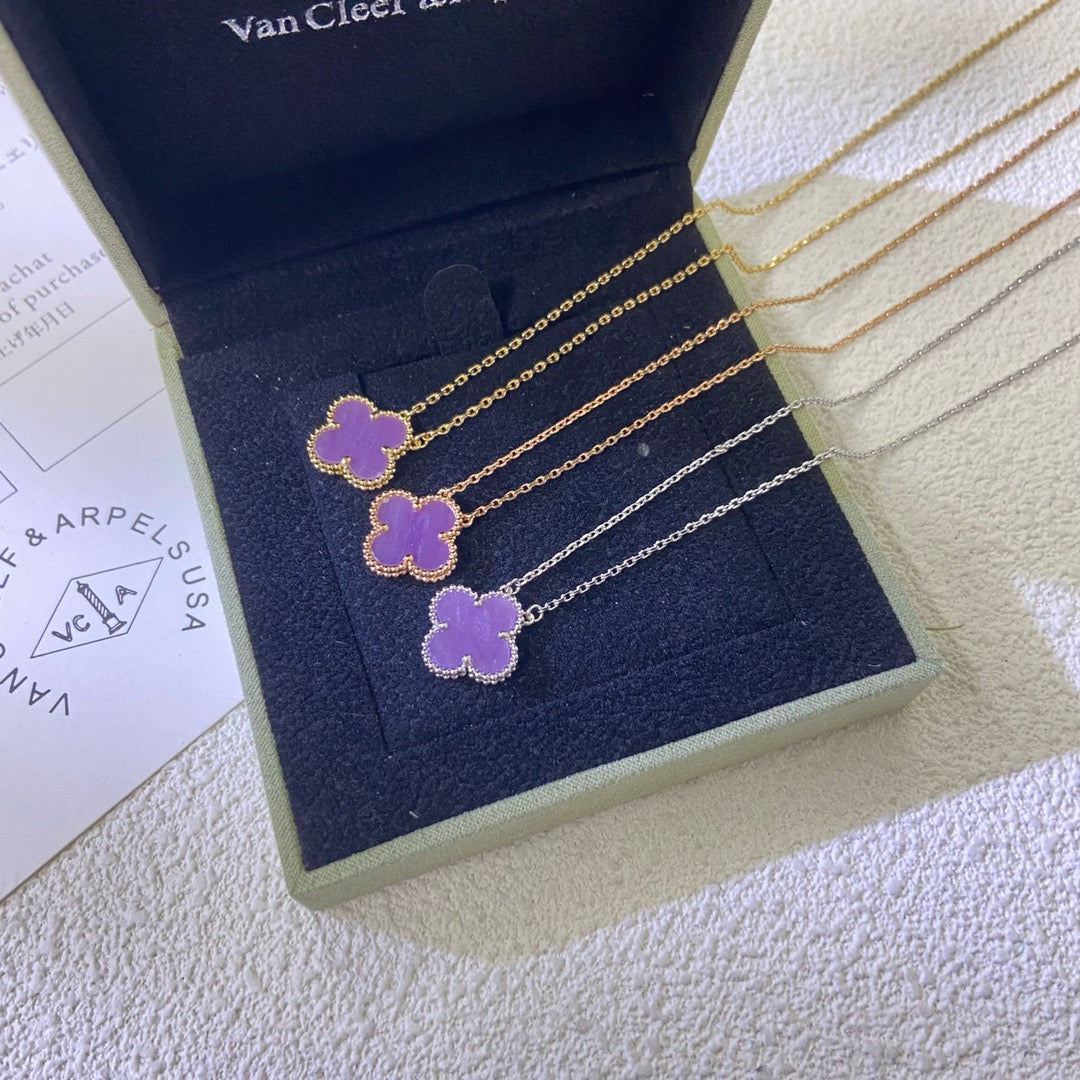 [Love More]CLOVER 15MM  PURPLE VIOLET NECKLACE