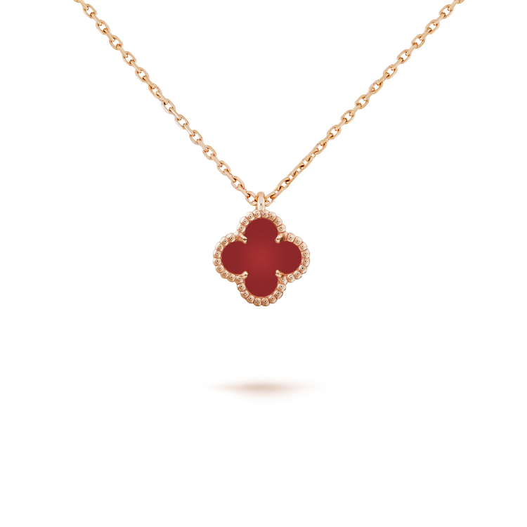 [Love More]CLOVER MINI 9.5MM WHITE CARNELIANS NECKLACE