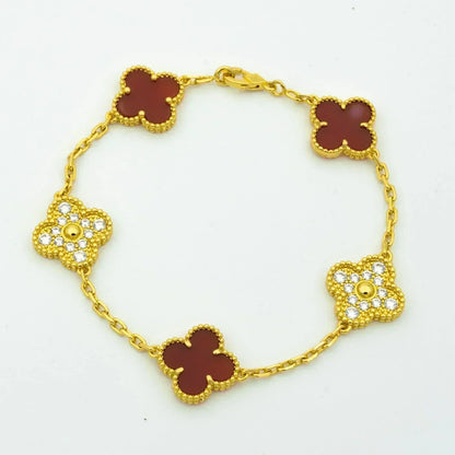 [Love More]CLOVER 5 MOTIFS CARNELIAN DIAMOND BRACELET
