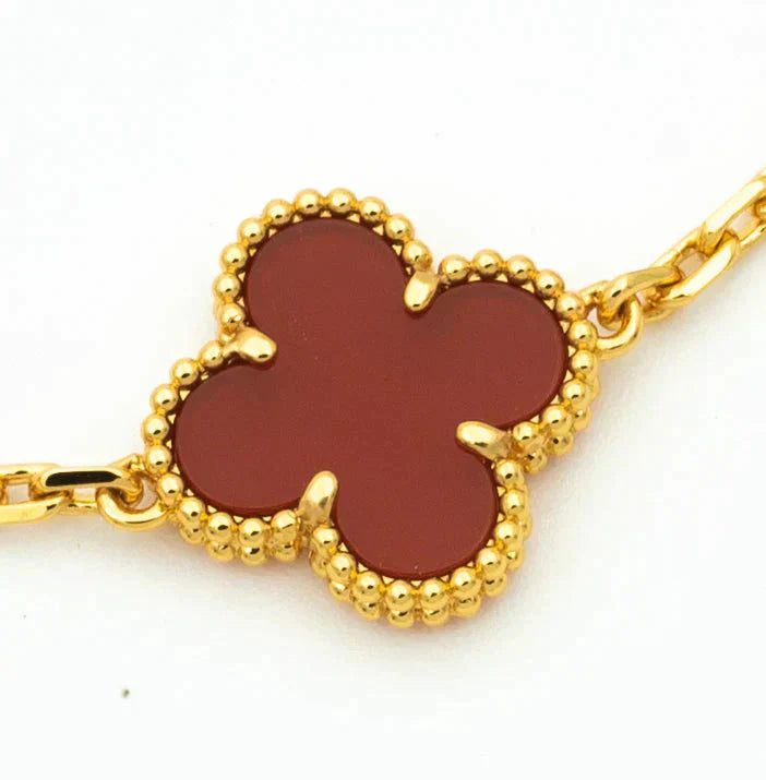 [Love More]CLOVER 5 MOTIFS CARNELIAN DIAMOND BRACELET