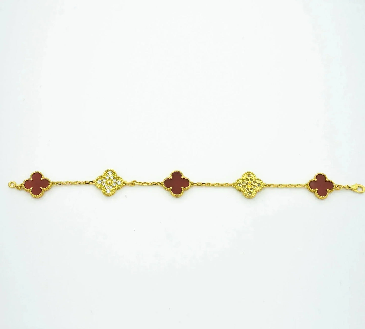 [Love More]CLOVER 5 MOTIFS CARNELIAN DIAMOND BRACELET