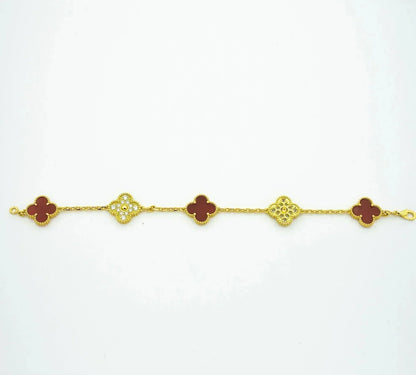[Love More]CLOVER 5 MOTIFS CARNELIAN DIAMOND BRACELET
