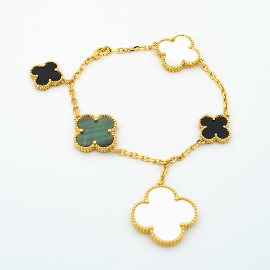 [Love More]CLOVER BRACELET 5 MOTIFS ONYX MOP