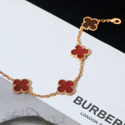 [Love More]CLOVER 5 MOTIFS RED AGATE  BRACELET