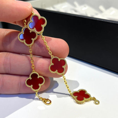 [Love More]CLOVER 5 MOTIFS RED AGATE  BRACELET
