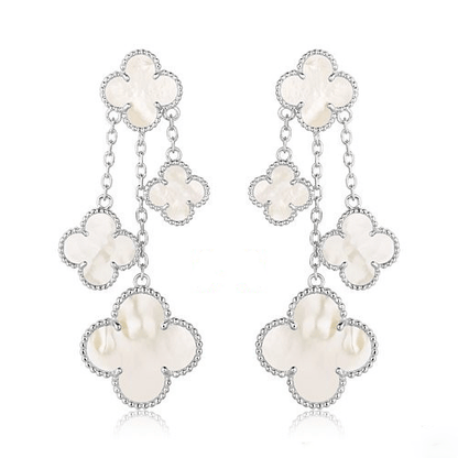 [Love More]CLOVER EARRINGS WHITE MOP 4 MOTIFS SILVER