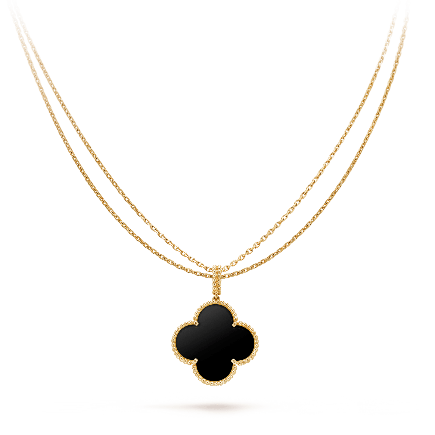 [Love More]CLOVER 25MM GOLD ONYX BIG CLOVER NECKLACE