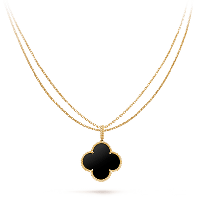 [Love More]CLOVER 25MM GOLD ONYX BIG CLOVER NECKLACE