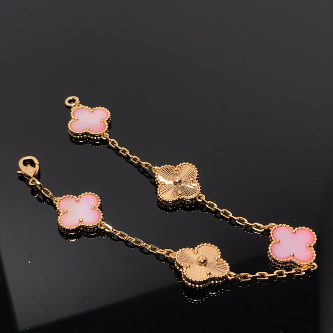 [Love More]CLOVER BRACELET 5 MOTIF PINK AND PINK GOLD