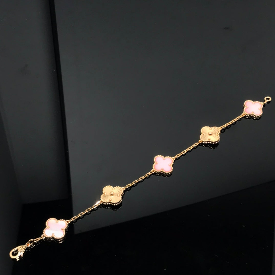 [Love More]CLOVER BRACELET 5 MOTIF PINK AND PINK GOLD